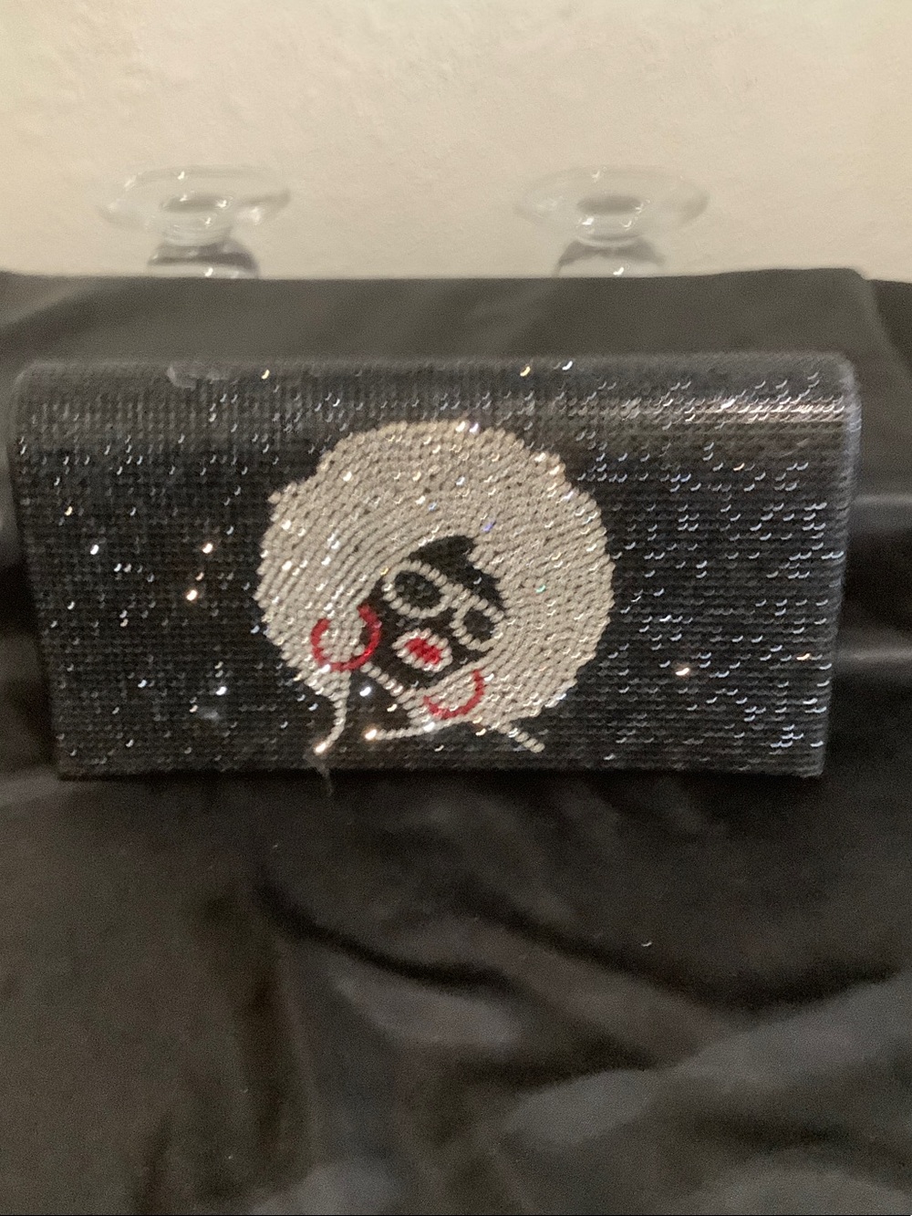Black Sequin Clutch with Beaded Afro Face Accent